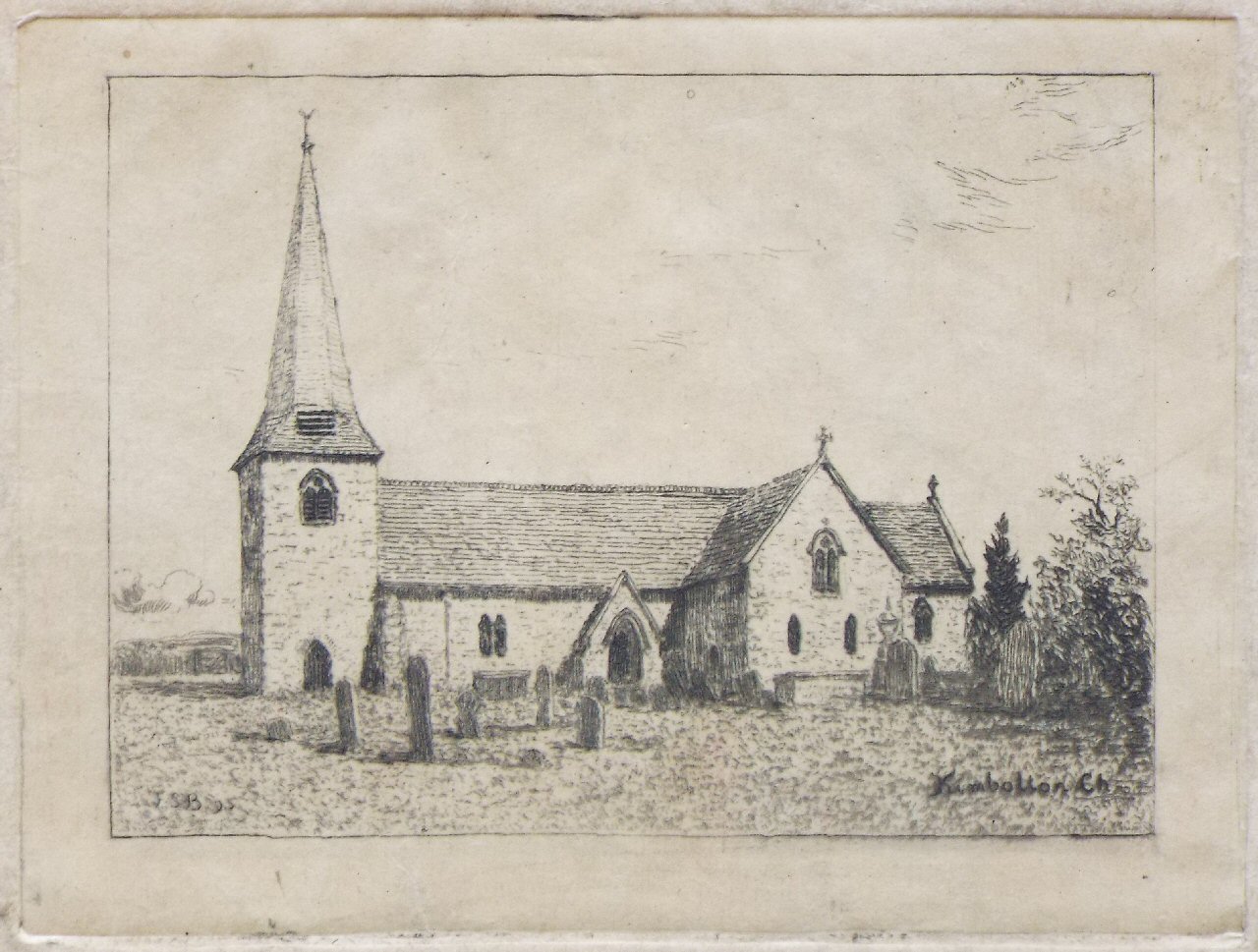 Etching - Kimbolton Church - Bayley